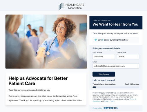 Survey powered by AdvocacyAI from a Healthcare Association