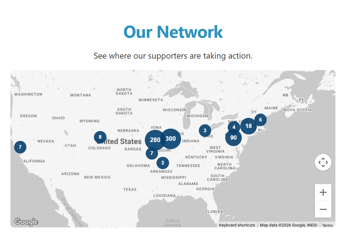 Advocate map. Web page of advocacy actions